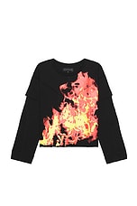 Who Decides War by Ev Bravado Flame Long Sleeve T-shirt in Coal, view 1, click to view large image.
