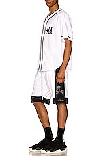 Mastermind World 2 Color Basket Shorts in White & Black, view 5, click to view large image.