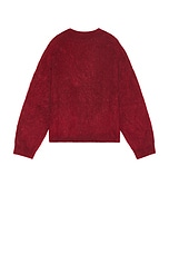 Martine Rose Brushed Mohair V-Neck Jumper in Red Burgundy, view 2, click to view large image.