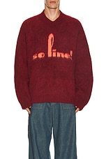 Martine Rose Brushed Mohair V-Neck Jumper in Red Burgundy, view 3, click to view large image.