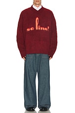 Martine Rose Brushed Mohair V-Neck Jumper in Red Burgundy, view 4, click to view large image.