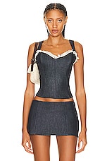 Mirror Palais Denim Bustier Top in Blue, view 1, click to view large image.