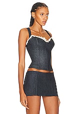 Mirror Palais Denim Bustier Top in Blue, view 2, click to view large image.