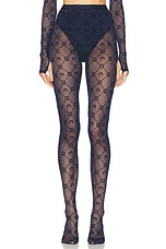 Marine Serre Moonogram Mesh Flock Tights in Navy, view 1, click to view large image.