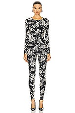 Marine Serre Regenerated Print Jersey Catsuit in Black, view 1, click to view large image.