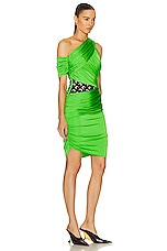 Marine Serre Jersey Body Shelter Draped Dress in Green, view 2, click to view large image.