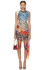 Marine Serre Regenerated Silk Scarves Draped Dress in Multi, view 1, click to view large image.