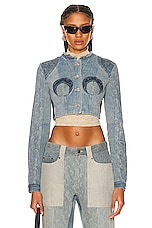 Marine Serre Regenerated Cropped Jacket in Denim, view 1, click to view large image.