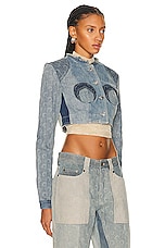 Marine Serre Regenerated Cropped Jacket in Denim, view 2, click to view large image.
