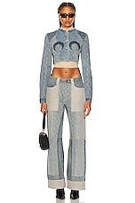 Marine Serre Regenerated Cropped Jacket in Denim, view 4, click to view large image.