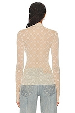 Marine Serre Monogram Mesh Flock High Neck Top in Light Beige, view 3, click to view large image.
