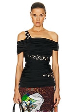 Marine Serre Jersey Body Shelter Draped Off Shoulder Top in Black, view 1, click to view large image.