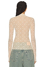 Marine Serre Monogram Mesh Flock High Neck Top in Light Beige, view 3, click to view large image.