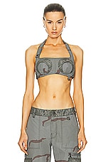 Marine Serre Regenerated Camo Bandeau Top in Dark Grey, view 1, click to view large image.