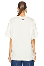Marine Serre Organic Cotton Printed Crew Neck T-Shirt in Pristine, view 3, click to view large image.
