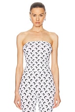 Marine Serre Moon Printed Jersey Second Skin Tube Top in Optical White, view 1, click to view large image.