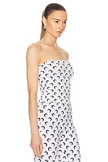 Marine Serre Moon Printed Jersey Second Skin Tube Top in Optical White, view 2, click to view large image.