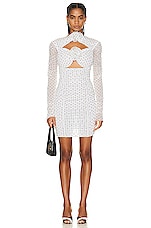 MARIANNA SENCHINA Long Sleeve Mini Dress in White & Black Polka Dot, view 1, click to view large image.
