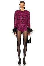 MARIANNA SENCHINA Scarlett Feather Trimmed Jacket in Fuchsia Pied-de-poule, view 4, click to view large image.