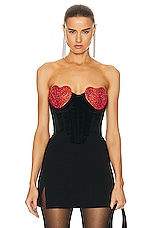 MARIANNA SENCHINA Red Heart Corset Top in Black & Red Crystals, view 1, click to view large image.