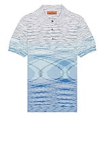 Missoni Short Sleeve Polo in Blue Space Dye, view 1, click to view large image.