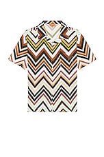 Missoni Short Sleeve Shirt in Multi Green & Brown, view 1, click to view large image.