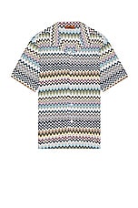 Missoni Short Sleeve Shirt in Green, Beige, & Light Blue, view 1, click to view large image.