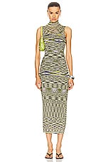 Missoni Turtleneck Sleeveless Long Dress in Lime & Black Space Dye, view 1, click to view large image.