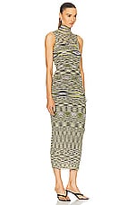 Missoni Turtleneck Sleeveless Long Dress in Lime & Black Space Dye, view 2, click to view large image.