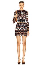 Missoni Long Sleeve Crewneck Mini Dress in Multi Brown & Black Base, view 1, click to view large image.
