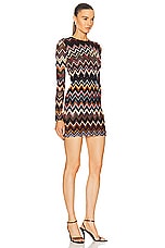 Missoni Long Sleeve Crewneck Mini Dress in Multi Brown & Black Base, view 2, click to view large image.