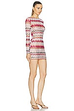 Missoni Micro Chevron Knit Long Sleeve T-shirt Dress in Multicolor Pink Tones, view 2, click to view large image.