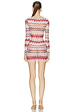 Missoni Micro Chevron Knit Long Sleeve T-shirt Dress in Multicolor Pink Tones, view 3, click to view large image.