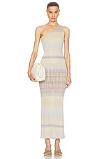 Missoni One Shoulder Long Dress in Multicolor With Beige & Silver Shades, view 1, click to view large image.