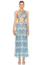 Missoni Long Cover Up Cut Out Dress in Microshaded Blue Tones, view 1, click to view large image.