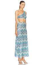 Missoni Long Cover Up Cut Out Dress in Microshaded Blue Tones, view 2, click to view large image.