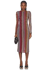 Missoni Long Sleeve Crewneck Midi Dress in Black, Pink, White, & Rust, view 1, click to view large image.