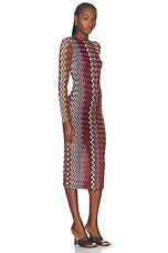 Missoni Long Sleeve Crewneck Midi Dress in Black, Pink, White, & Rust, view 2, click to view large image.