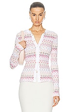 Missoni Flower Lace Buttoned Cardigan in Pink & Off White Tones Multicolor, view 1, click to view large image.