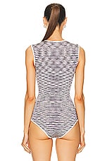 Missoni Crewneck Sleeveless Bodysuit in Lilac & Black Space Dye, view 4, click to view large image.