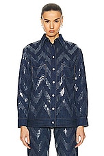 Missoni Sequins Zig Zag Overshirt in Transparent Sequins & Dark Blue Base, view 2, click to view large image.