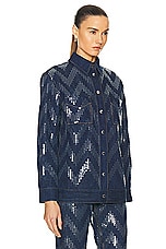 Missoni Sequins Zig Zag Overshirt in Transparent Sequins & Dark Blue Base, view 3, click to view large image.