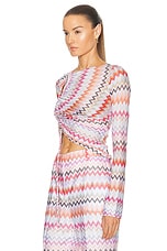 Missoni Zig Zag Long Sleeve Top in Light Tones Multicolor, view 3, click to view large image.