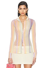 Missoni Long Sleeve Shirt in Multicolor White, Orange, Green, & Pink, view 1, click to view large image.