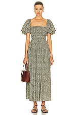Matteau Shirred Bodice Peasant Dress in Jasmine Olive, view 1, click to view large image.