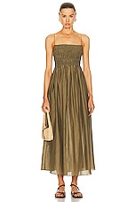 Matteau Shirred Lace Up Dress in Olive, view 1, click to view large image.
