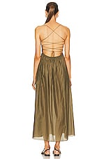 Matteau Shirred Lace Up Dress in Olive, view 3, click to view large image.