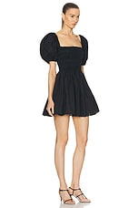 Matteau Shirred Peasant Mini Dress in Black, view 2, click to view large image.
