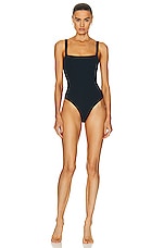 Matteau Square Maillot Swimsuit in Navy Crinkle, view 1, click to view large image.