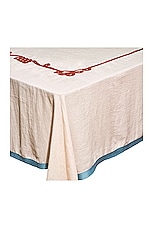 Misette Linen Embroidered Tablecloth in Loupe Red & Green, view 3, click to view large image.